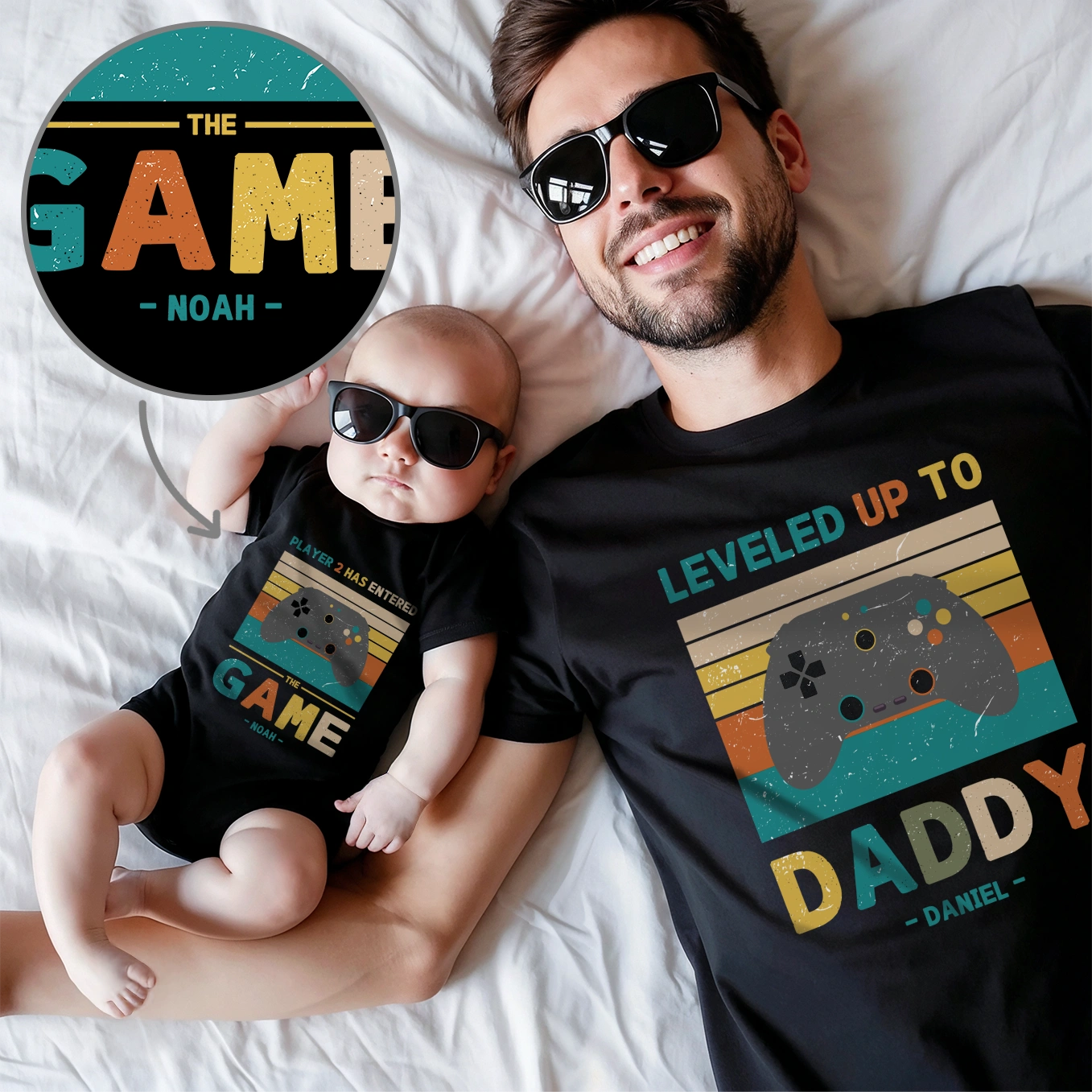 Duo assorti personnalisé Papa & Bébé « Gamer »