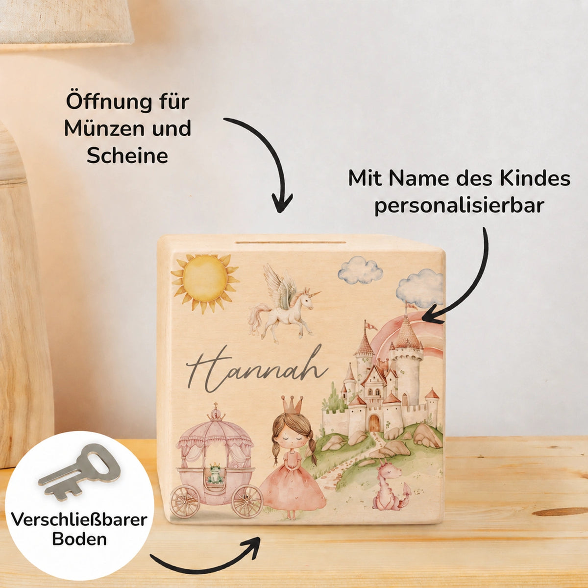 Tirelire en bois personnalisée « Princesse »