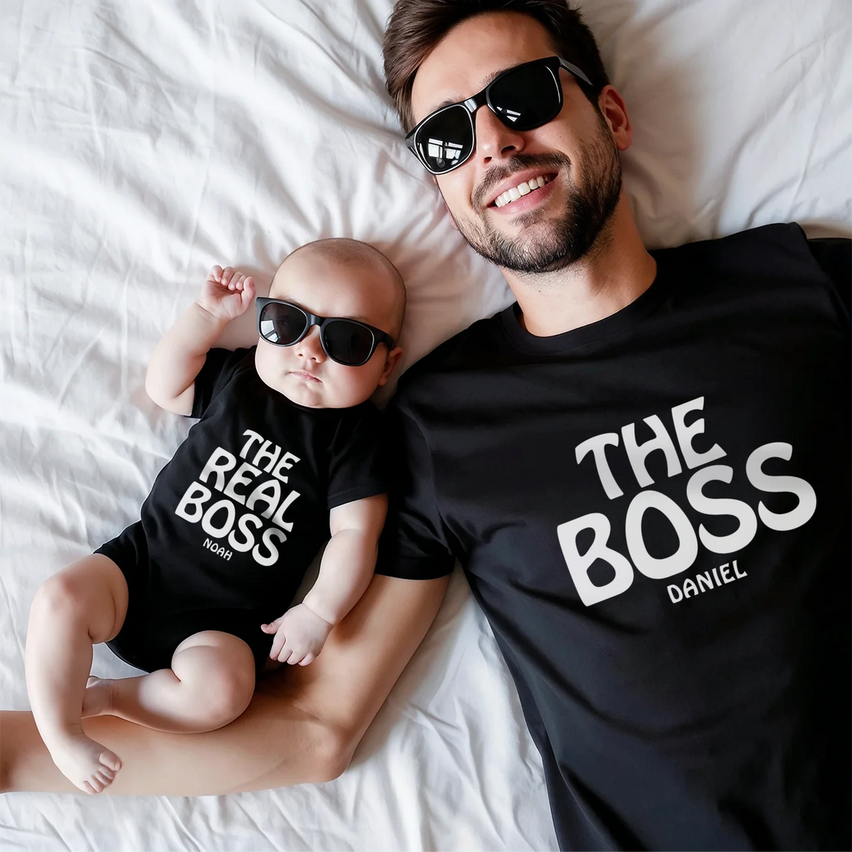 Duo assorti personnalisé Papa & Bébé « The Boss »