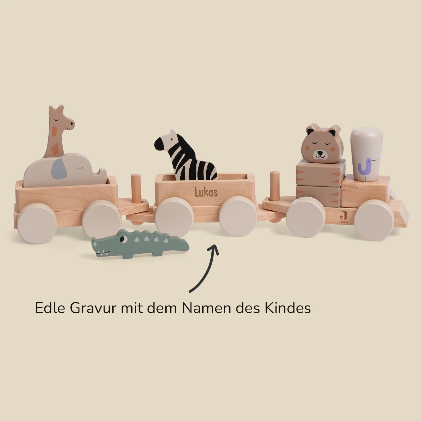 Personalisierte Holzeisenbahn "Dschungeltiere"