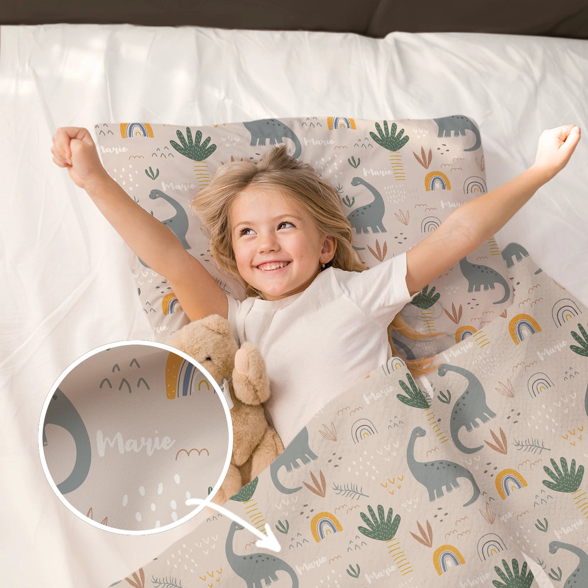 Parure de lit enfant personnalisée « Dinosaures »
