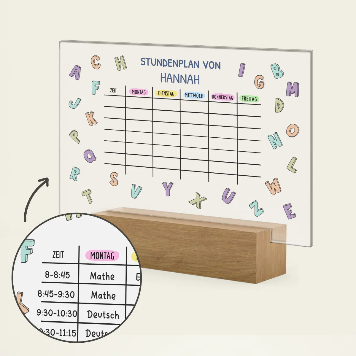 Personalisiertes Acrylglas "Stundenplan"