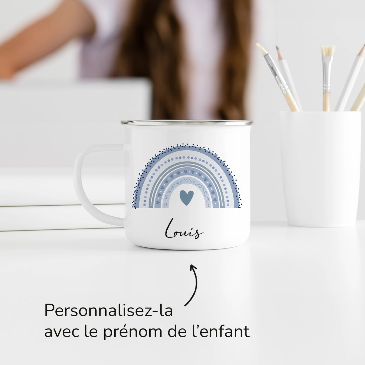 Tasse Arc-en-ciel bleue avec prénom, personnalisable avec le prénom de l'enfant market_france