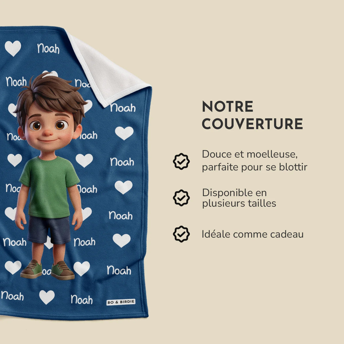 Infographie du plaid : doux et moelleux, disponible en plusieurs tailles, idéal comme cadeau | market_france