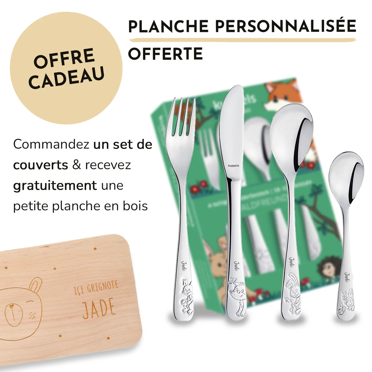 Couverts enfants Amefa personnalisés « Animaux de la forêt » market_france