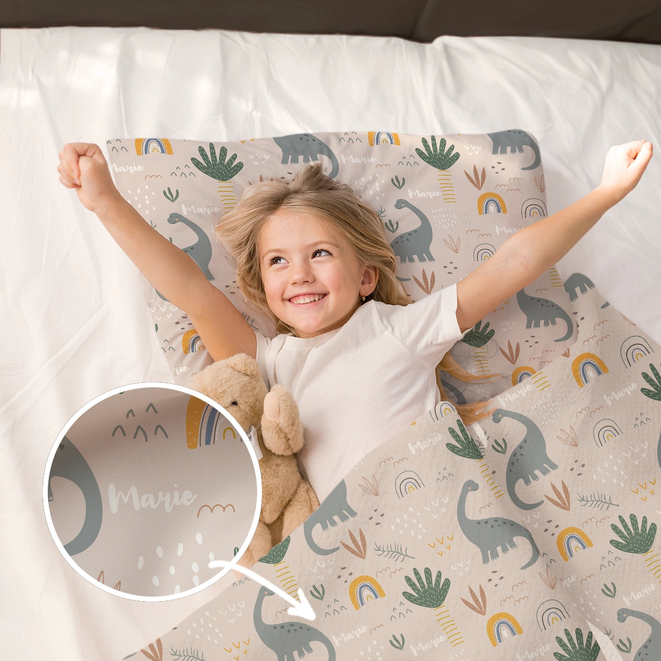 Parure de lit enfant personnalisée « Dinosaures »