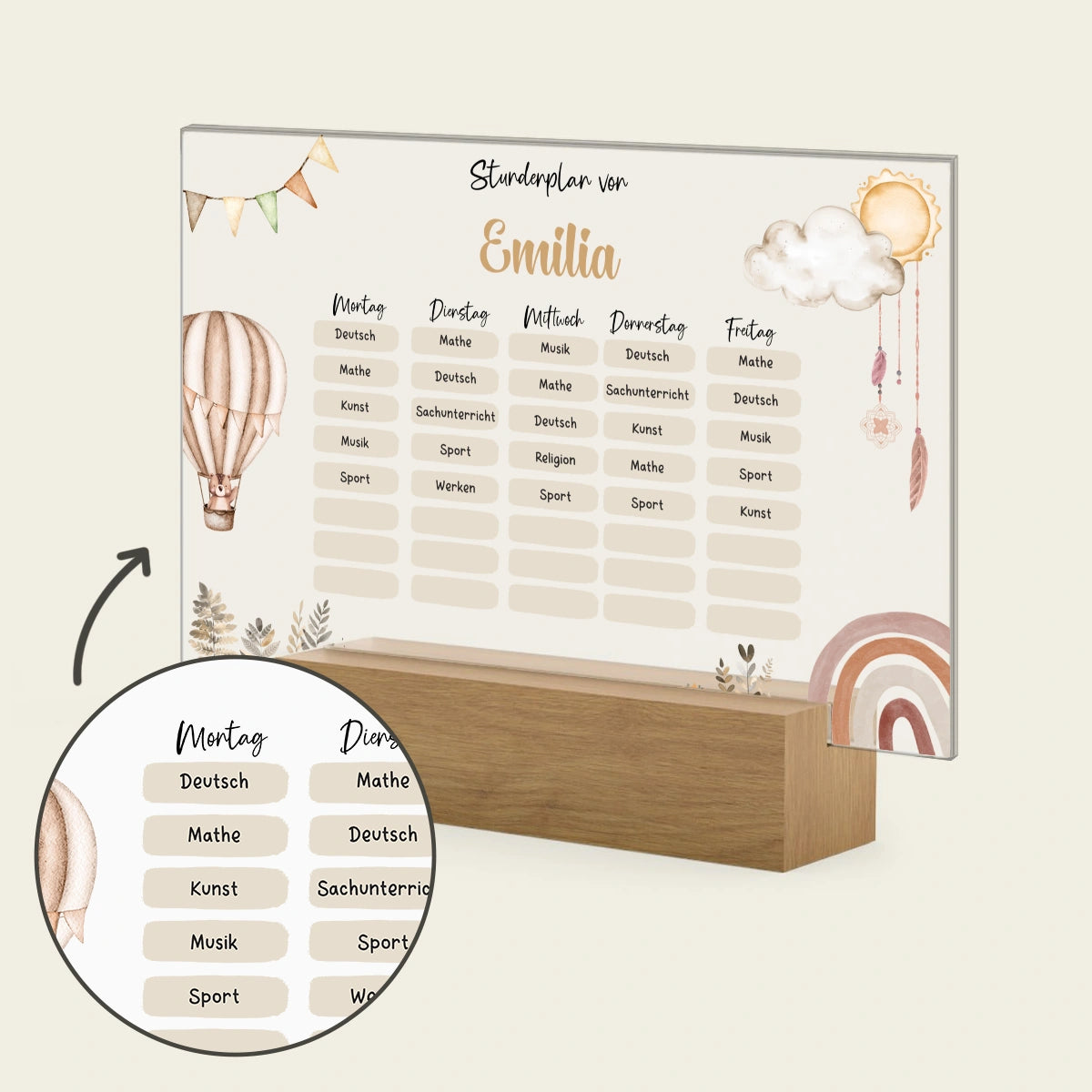 Personalisierter Boho Stundenplan