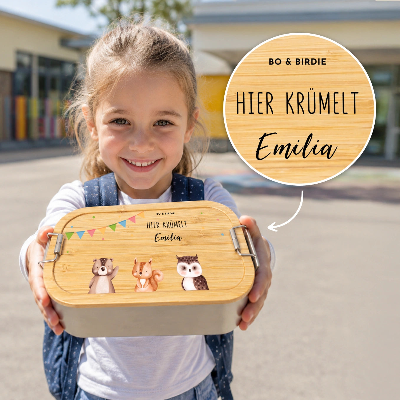 Lunch box personnalisée avec couvercle en bambou « Confettis »