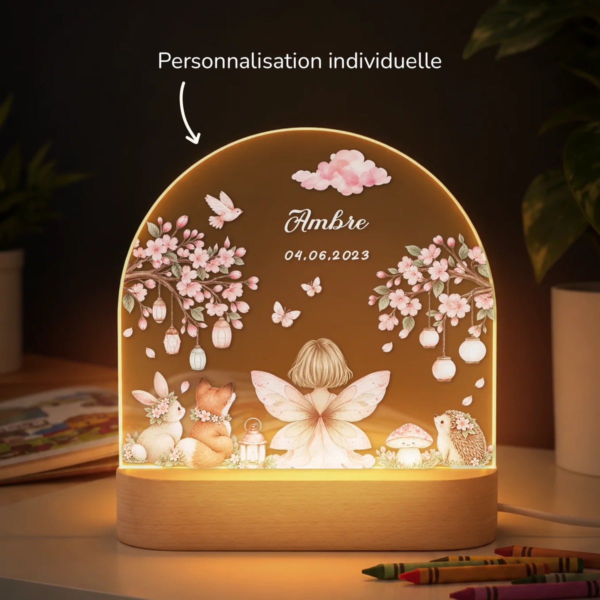 Veilleuse fée avec prénom et date, personnalisation individuelle | market_france