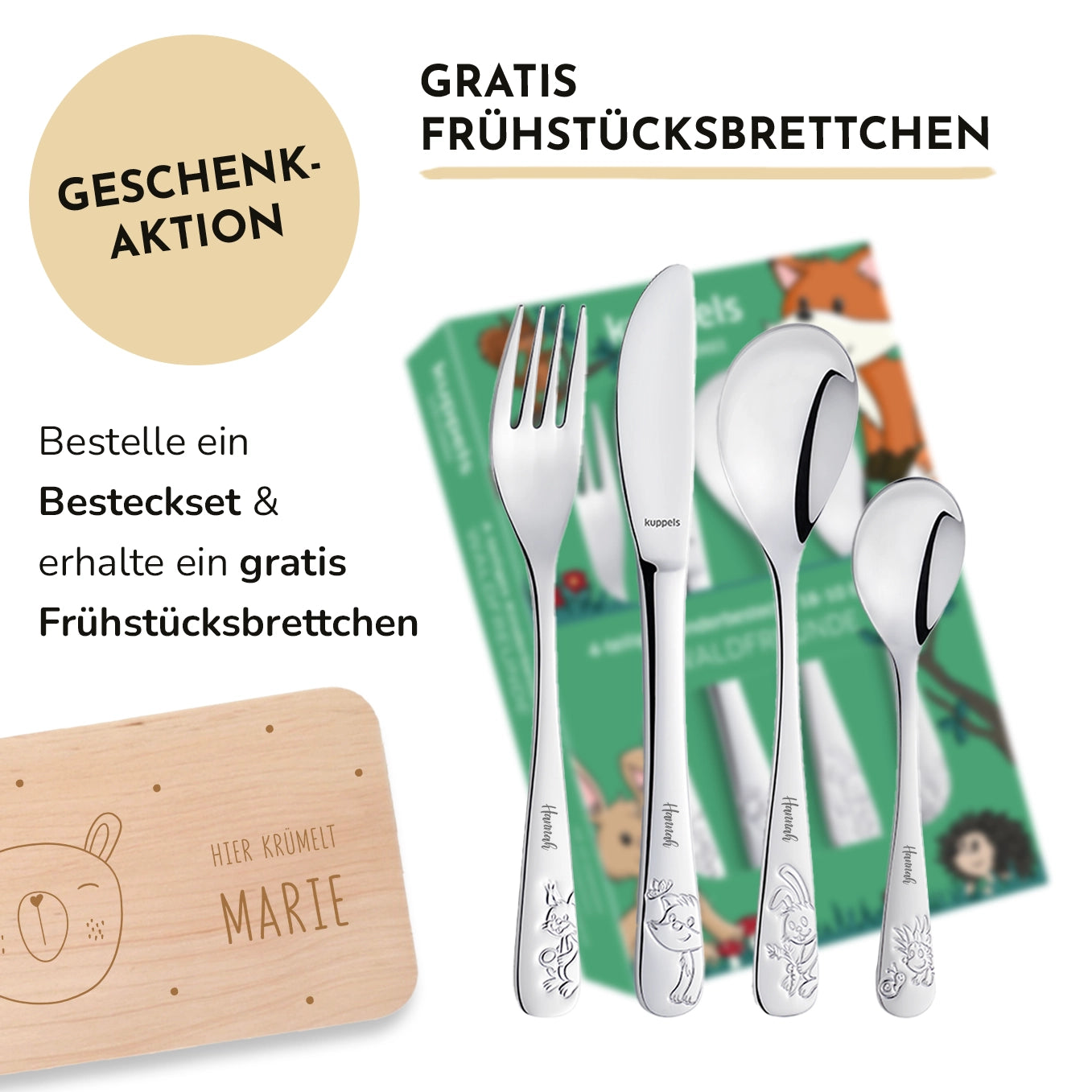 Personalisiertes Amefa Kinderbesteck "Waldtiere"